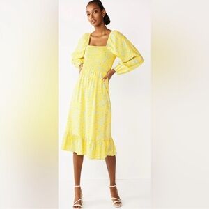 Draper James yellow floral dress with blue flowers XL